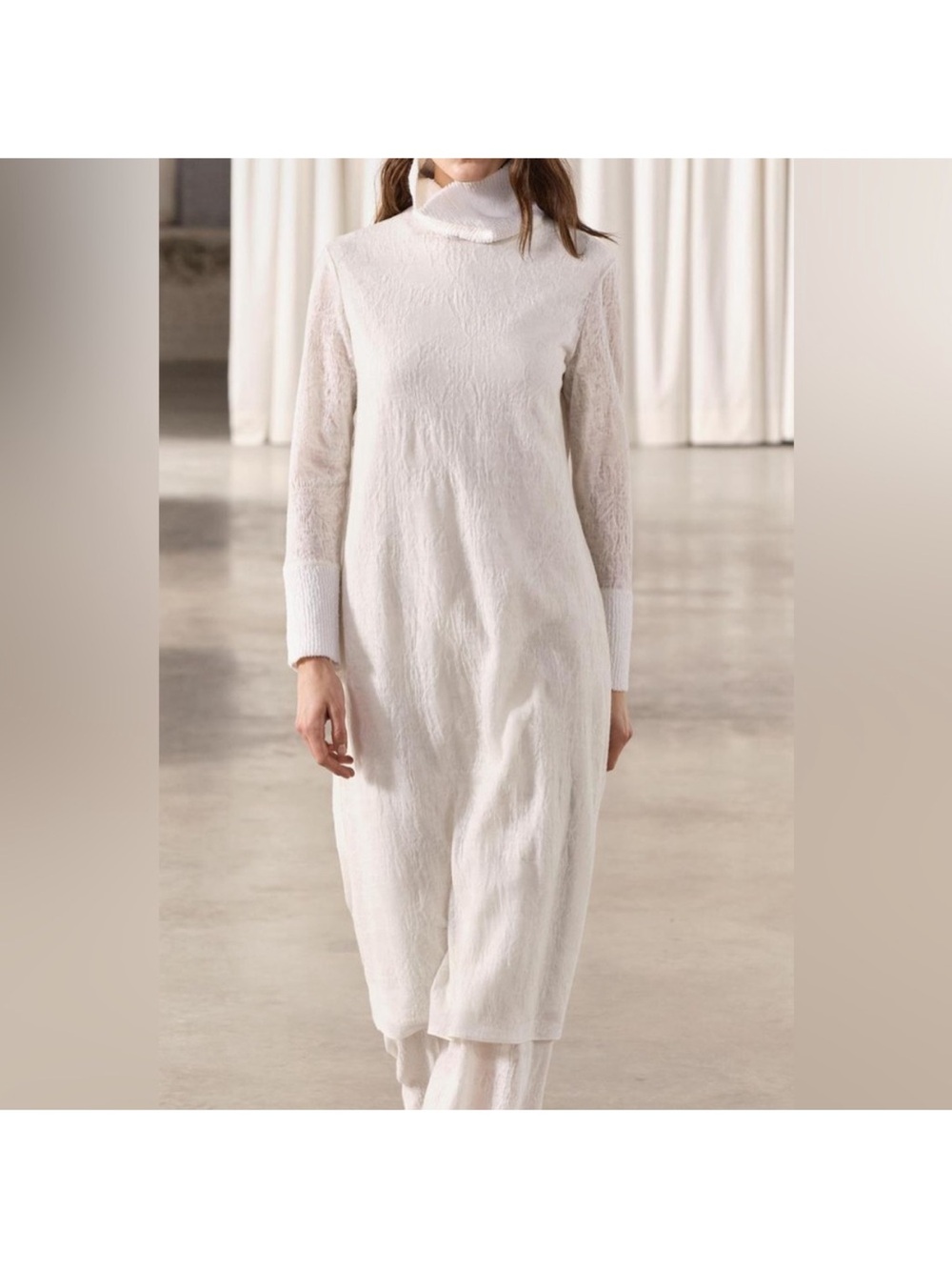 Zara Cream High-Neck Midi Dress